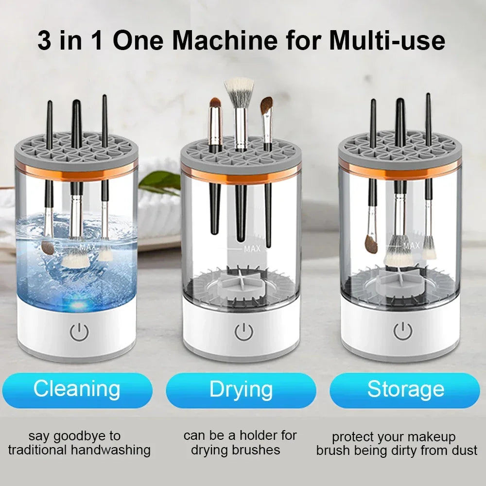 Revolutionary USB Electric Makeup Brush Cleaner - 3 in 1 Drying Rack & Lazy Cleaning Tool for Effortless Brush Care