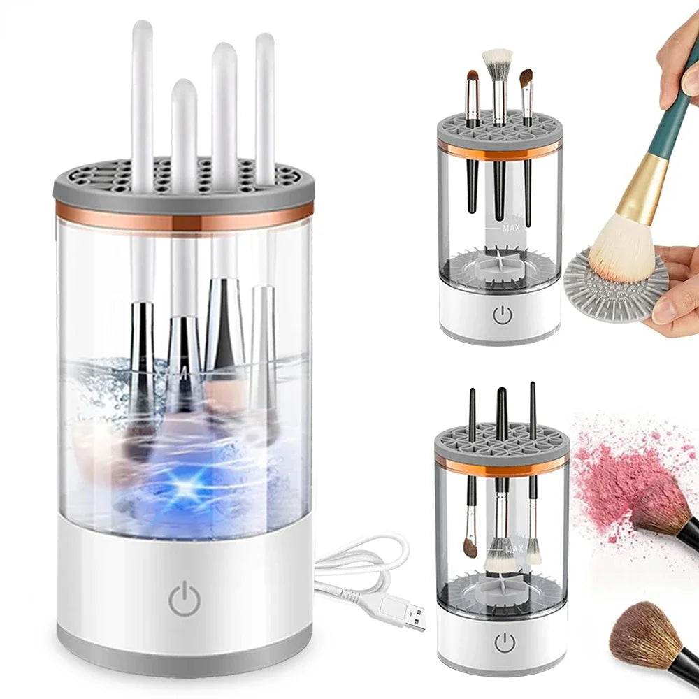 Revolutionary USB Electric Makeup Brush Cleaner - 3 in 1 Drying Rack & Lazy Cleaning Tool for Effortless Brush Care