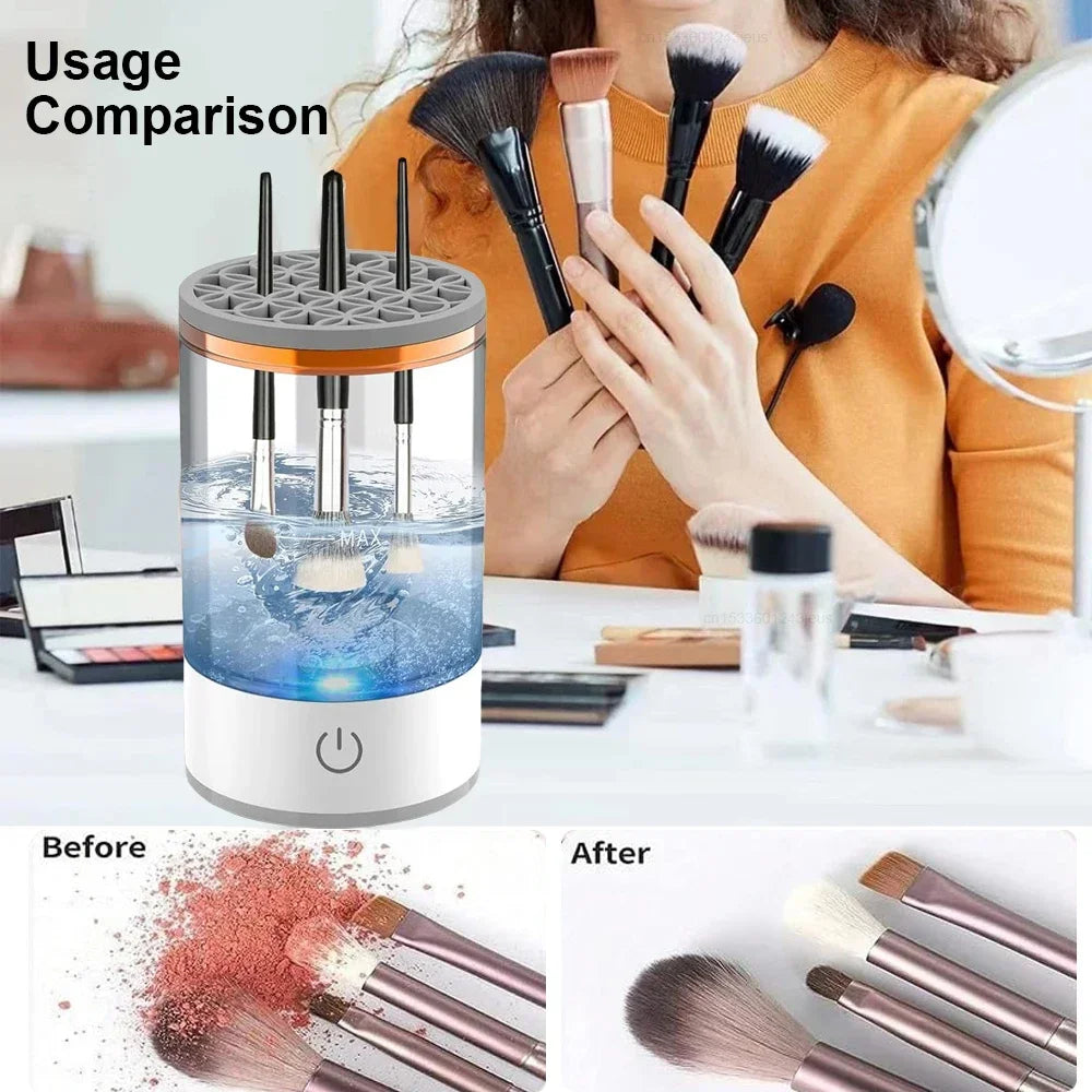 Revolutionary USB Electric Makeup Brush Cleaner - 3 in 1 Drying Rack & Lazy Cleaning Tool for Effortless Brush Care